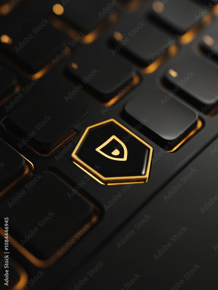 Aufkleber A close-up of a keyboard featuring a shield icon, emphasizing the importance of cybersecurity in digital environments and activities. Generative AI