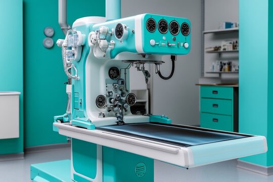 Retro X-ray machine with classic dials and gauges, capturing the feel of an old hospital setting