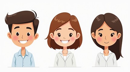 Smiling Cartoon Portraits of Diverse Business Avatars for Professional Use