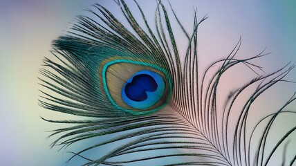 Fototapeta premium Stunning Close-Up of a Vibrant Peacock Feather: A Colorful Display of Nature’s Beauty with Rich Blues and Greens, Perfect for Artistic and Decorative Uses
