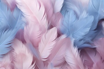 Obraz premium Pastel Feathers Background, pastel color feather abstract background texture, pastel feathers wallpaper, pastel bird feathers pattern, AI Generative