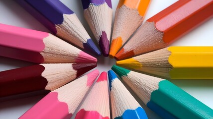 Fototapeta premium Colorful Circle of Crayons: A Vibrant Arrangement of Shaded Pencils Representing Creativity and Imagination, Ideal for Artistic and Educational Themes
