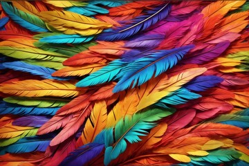 Obraz premium Rainbow Feather Background, Rainbow Colorful Feather Wallpaper, Multicolor Feathers Background, Colorful Feather Texture, AI Generative