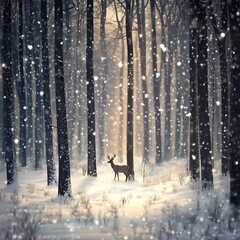 Christmas reindeer in forest.