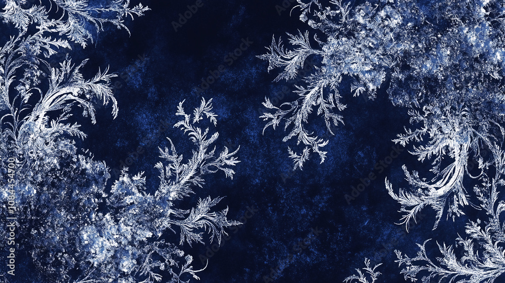 Poster a close-up view of stunning frost formations on a dark surface
