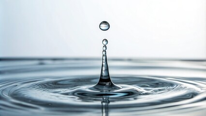 A sleek water faucet with a single droplet of water suspended in mid-air above the water's surface, water physics, architectural feature