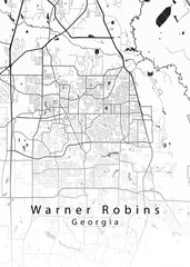 Fototapeta premium Warner Robins Georgia City Map – Detailed Street Map of Warner Robins for Georgia Tourism, City Planning and USA Design Projects 