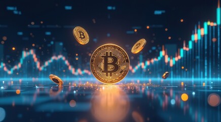 Bitcoin Cryptocurrency with Rising Market Trends