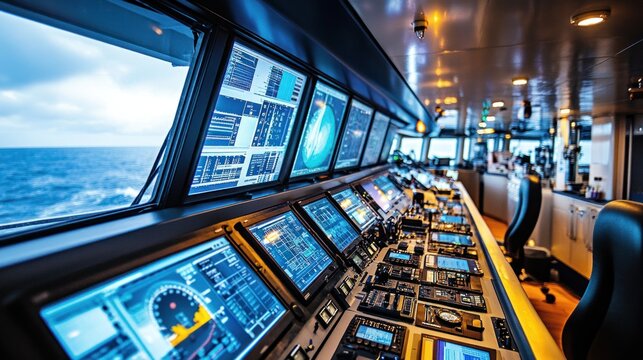 The crew operates high-tech instruments at the weather station while sailing over the open ocean, monitoring conditions and data.