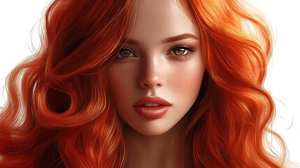 Obraz premium Portrait of a woman in red long hair, beauty salon concept.