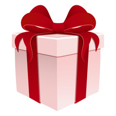 Gift Box in pink color with a red Ribbon-Vector Illustration