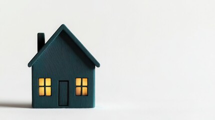 A charming miniature house model with illuminated windows, symbolizing home and comfort. Perfect for real estate or cozy living themes.