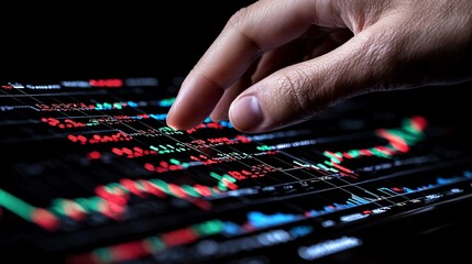 Analyzing stock market trends financial data digital interface dark background close-up investment insights