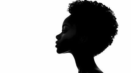 African american black woman silhouette portrait against white studio background. Silhouette. Illustration