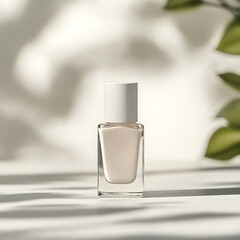 White Nail Polish Bottle on a White Surface with Shadow