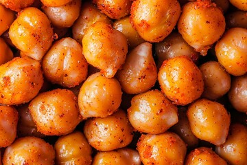 Smoky Paprika Chickpeas in a Close-Up, Highlighting Crispy Texture and Seasoning, Rich in Color and...