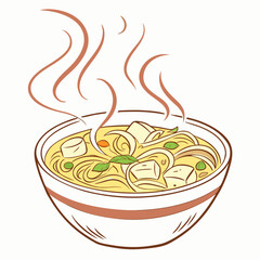 Tea Cup and Soup Bowl Vector Illustration, Hot Beverage and Food Art, Coffee with Cake, Bowl of Soup with Vegetables, Perfect for Menus, Branding, Packaging, Digital Art, and Creative Projects