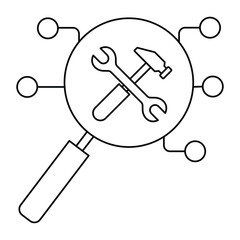 Vector icon for Predictive Equipment Monitoring. Wrench with analytics graph for operational efficiency.