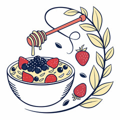 Fruit and Berries Set, Cake with Cherries and Berries, Sweet Dessert Illustration, Vector Fruit Collection, Perfect for Menus, Branding, Packaging, Digital Art, and Creative Projects