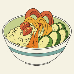 Bowl of Fresh Vegetables, Healthy Food Illustration, Plate of Vegetables Vector, Organic Produce Art, Perfect for Menus, Branding, Packaging, Digital Art, and Creative Projects