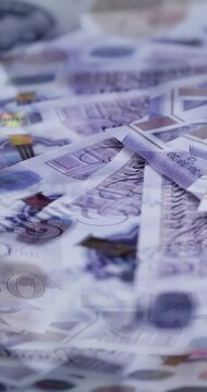 British 20 Pounds Banknotes Money Mirage| 4k, Vertical Video 