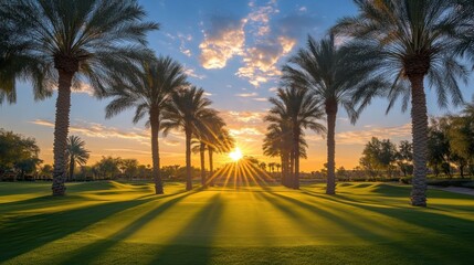 Palm Trees at Sunset on a Golf Course