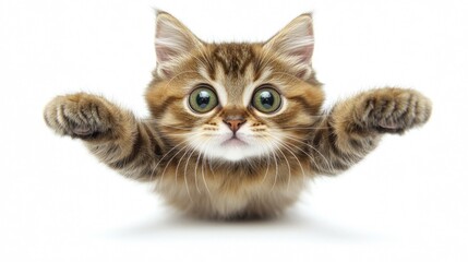 Obraz premium A curious little kitten reaches out with enthusiastic paws, ready for play