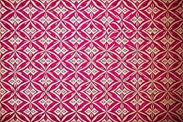 Obraz premium Bright magenta stripe wallpaper with geometric patterns in white and cream, abstract pattern, modern design