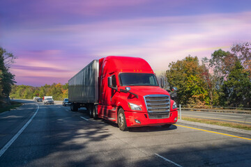 Semi Trucks on Highway, USA. Trucking in USA
