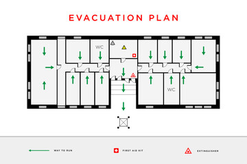 evacuation plan. fire evacuation diagram. vector © Victoriia
