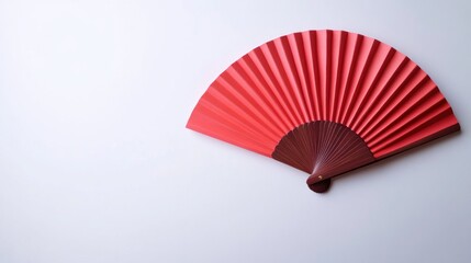 Red Paper Fan on White Background