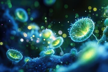 Bioluminescent plants growing on alien planet in space