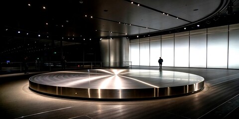 Obraz premium Low Light Technology Background Featuring Metal Circular Brushed Texture, Ideal for Modern Digital Designs and Innovative Projects in a Sophisticated Atmosphere