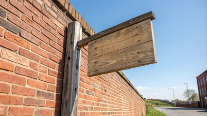 Blank old wooden sign on concrete wall