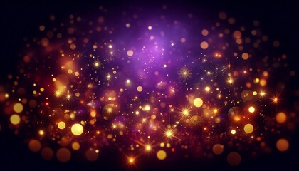 Obraz premium deep purple background with floating golden lights and bokeh for sophisticated New Year greeting card,banner copy space