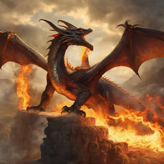 The dragon breathes fire