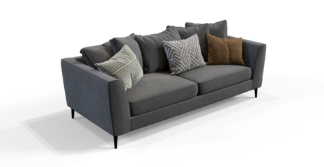 Soft Sofa with pillows 3d render isolated premium PNG on transparent background with shadow