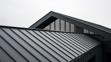 Obraz premium A close-up of the roof showing its sleek lines of a gray metal roof