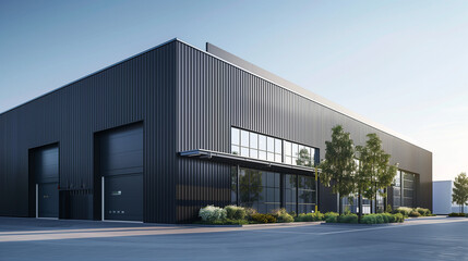Black fluted alucobond cladding on the side of an industrial building