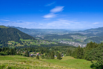 View from the Bazora Alpe toward the Rhine Valley, State of Vorarlberg, Austria