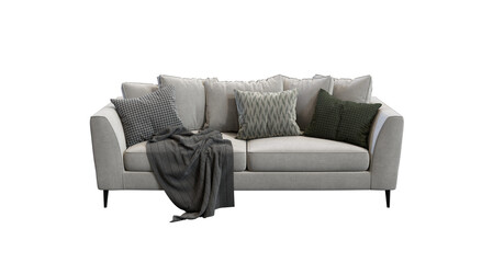 Soft Sofa with pillows 3d render isolated PNG on transparent background
