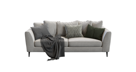 Soft Sofa with pillows 3d render isolated PNG on transparent background