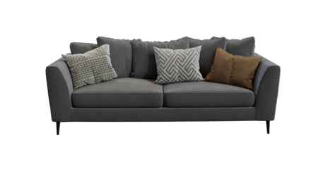 Soft Sofa with pillows 3d render isolated premium PNG on transparent background