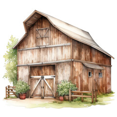 Rustic Wooden Barn with Gable Roof and Adjoining Adobe Structure