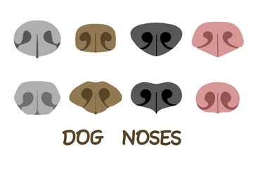 Set of flat dog noses silhouette.  Puppy nose  vector icon collection