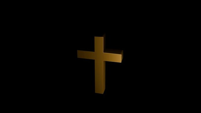 golden cross Christian for symbol icon logo transparent background. Alpha channel. 4K footage
