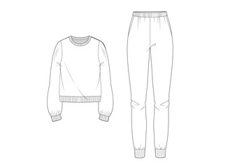 WOMEN'S CLOTHING TRACKSUIT ( SWEATSHIRT AND JERSEY PANTS ) TECHNICAL DRAWING 