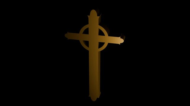 golden cross Christian for symbol icon logo transparent background. Alpha channel. 4K footage