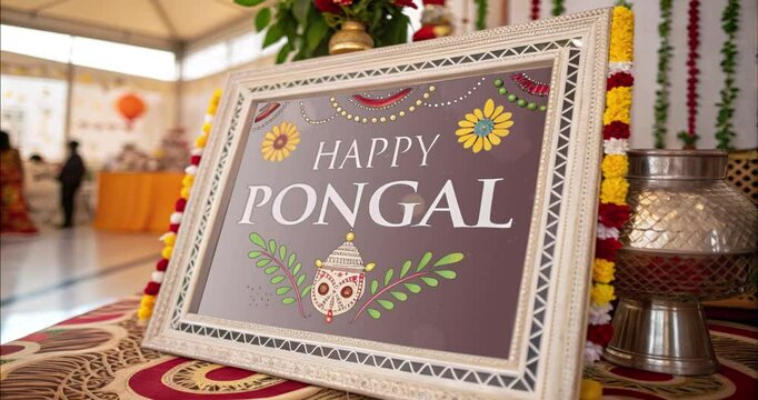 Happy pongal greeting card with simple animation