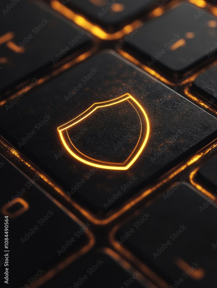 Leinwandbilder this close-up depicts a keyboard key illuminated with a shield icon, highlighting the significance o